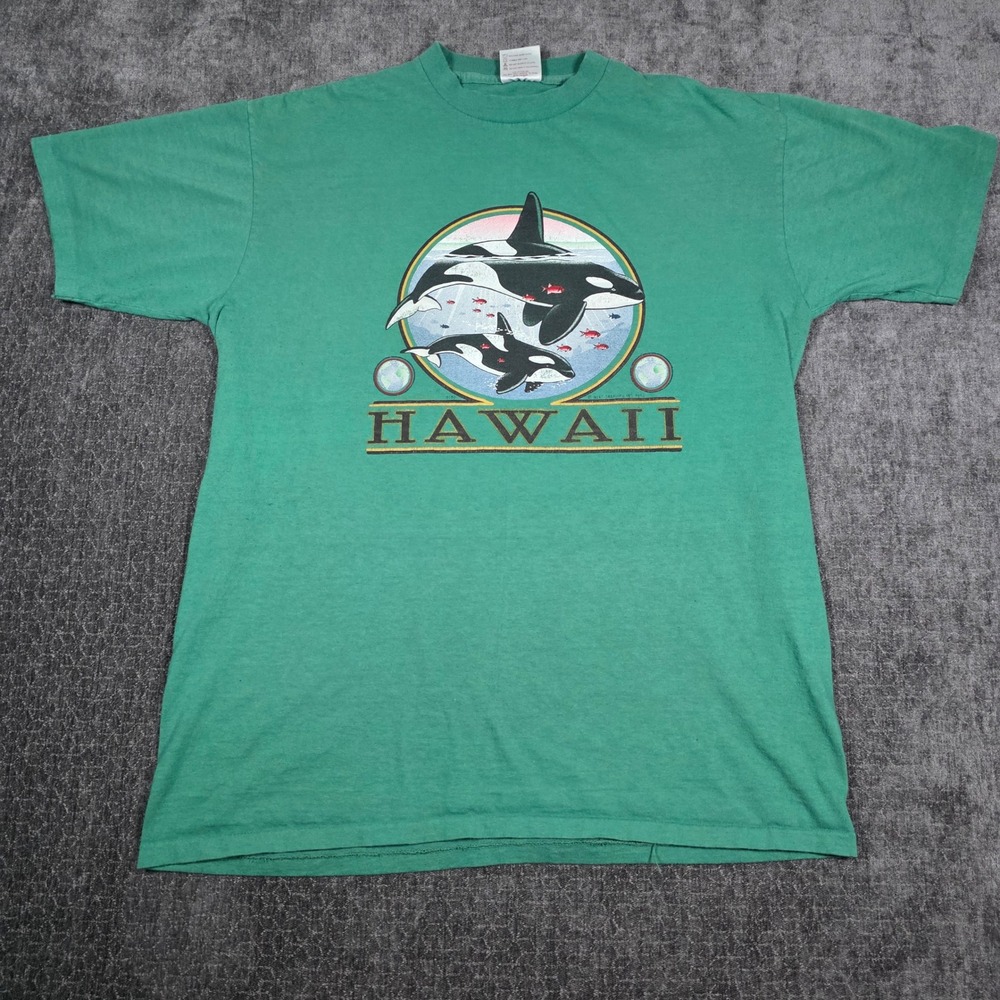 Vintage Outhouse Designs Orca Hawaii T Shirt Mens Large Green Made in USA 90s L